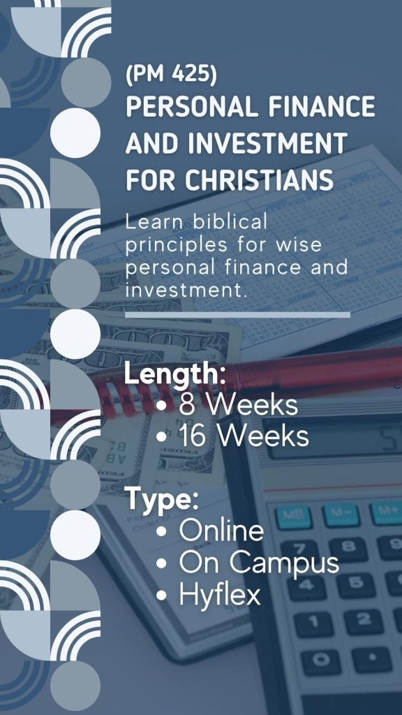 PM 425 Personal Finance and Investment for Christians
